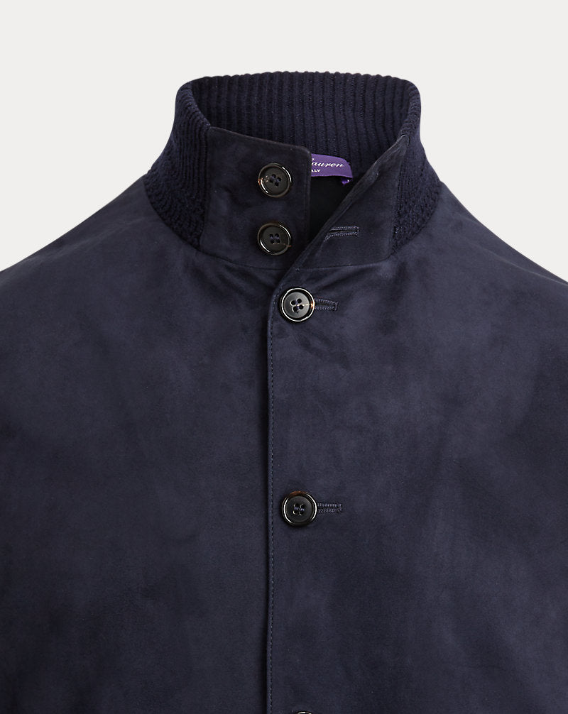 Suede-Front Cashmere Cardigan Classic Chairman Navy