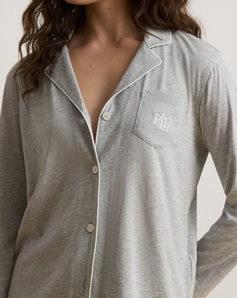 Knit Cotton-Blend Sleep Set Heather Grey