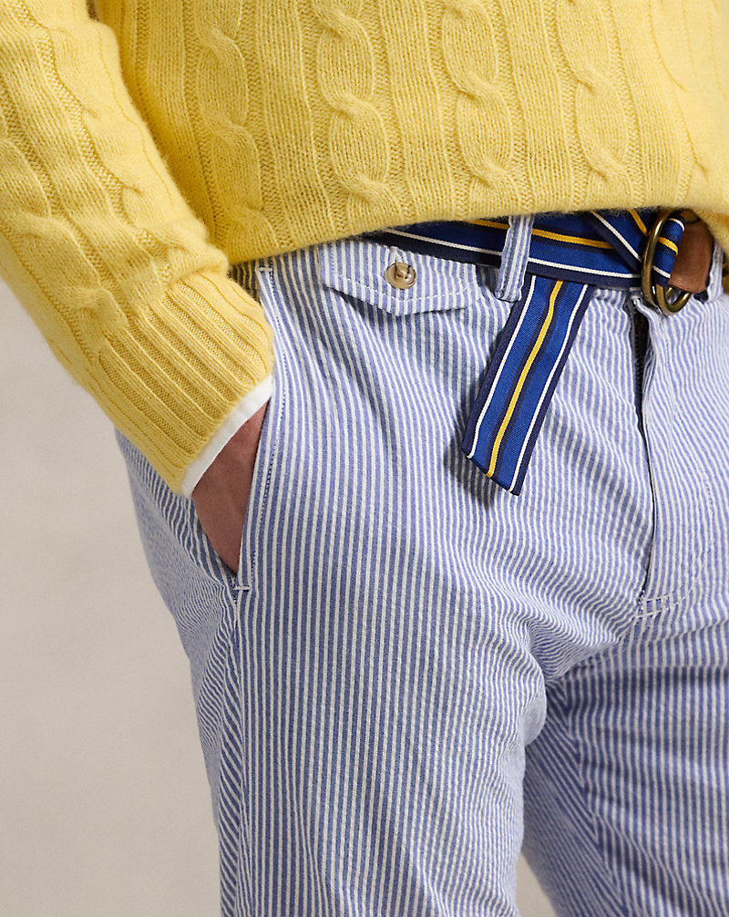 Stretch Straight Fit Seersucker Trouser Blue Seersucker