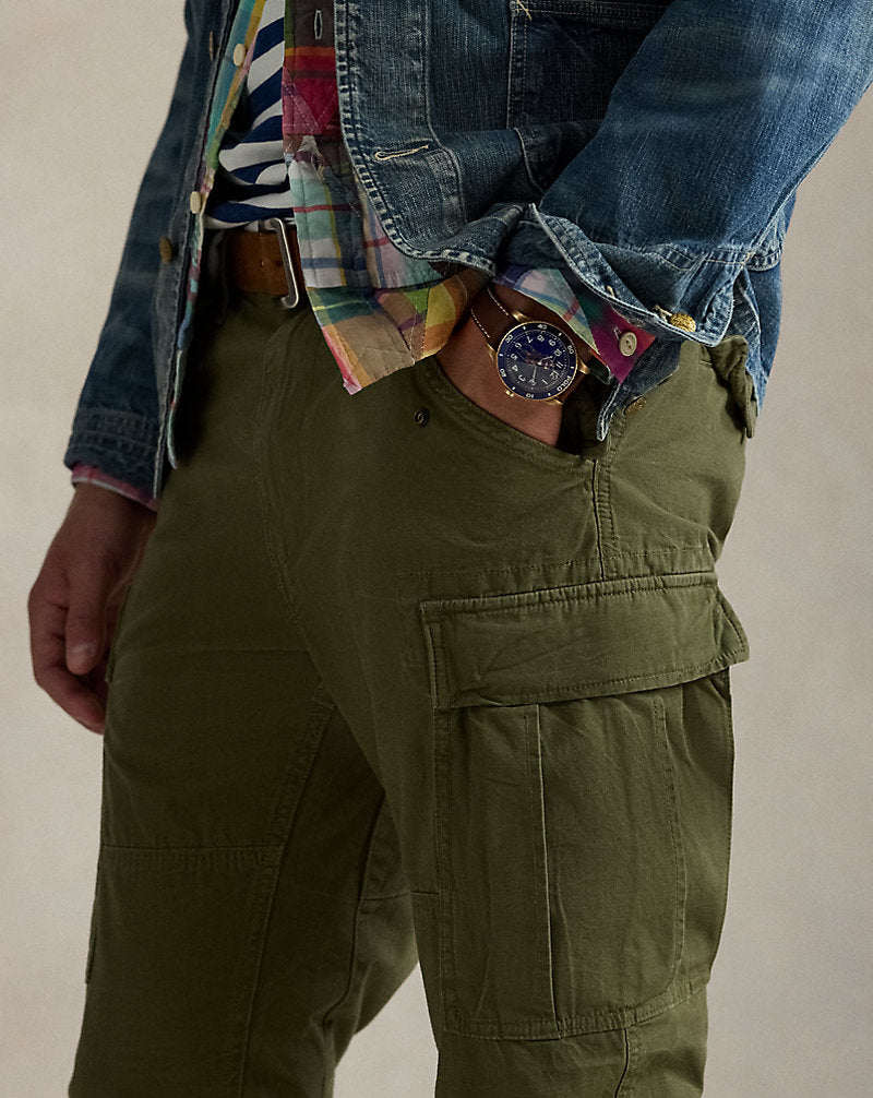 Slim Fit Canvas Cargo Pants Outdoors Olive