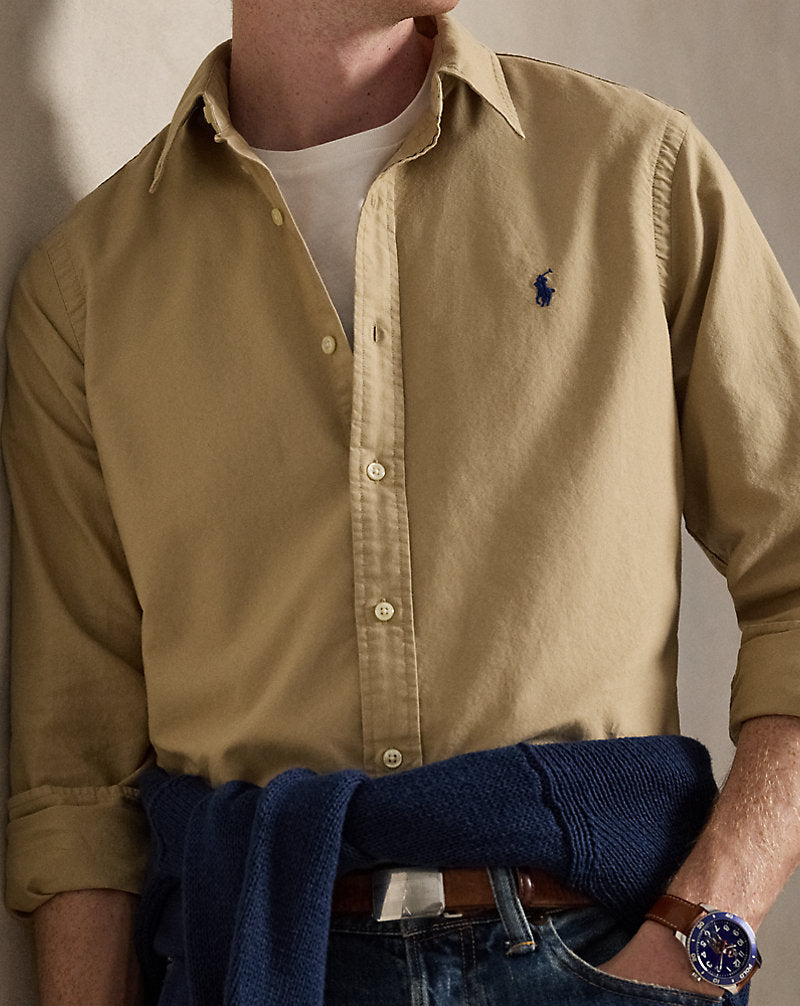 Custom Fit Garment-Dyed Oxford Shirt Surrey Tan