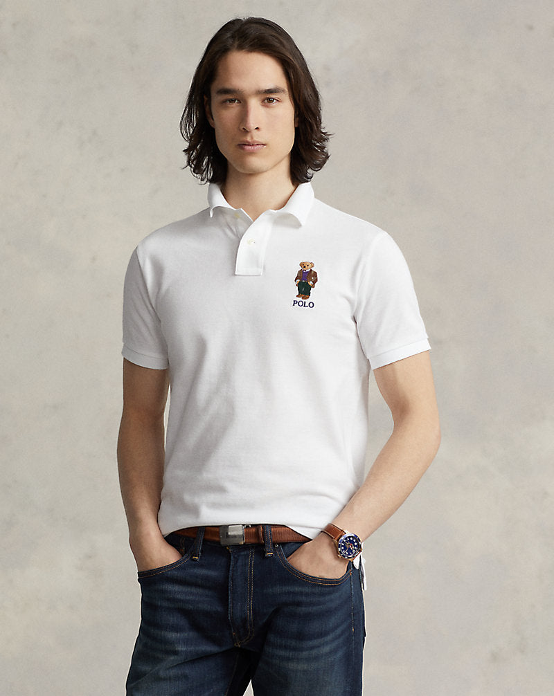 Custom Slim Fit Polo Bear Polo Shirt White