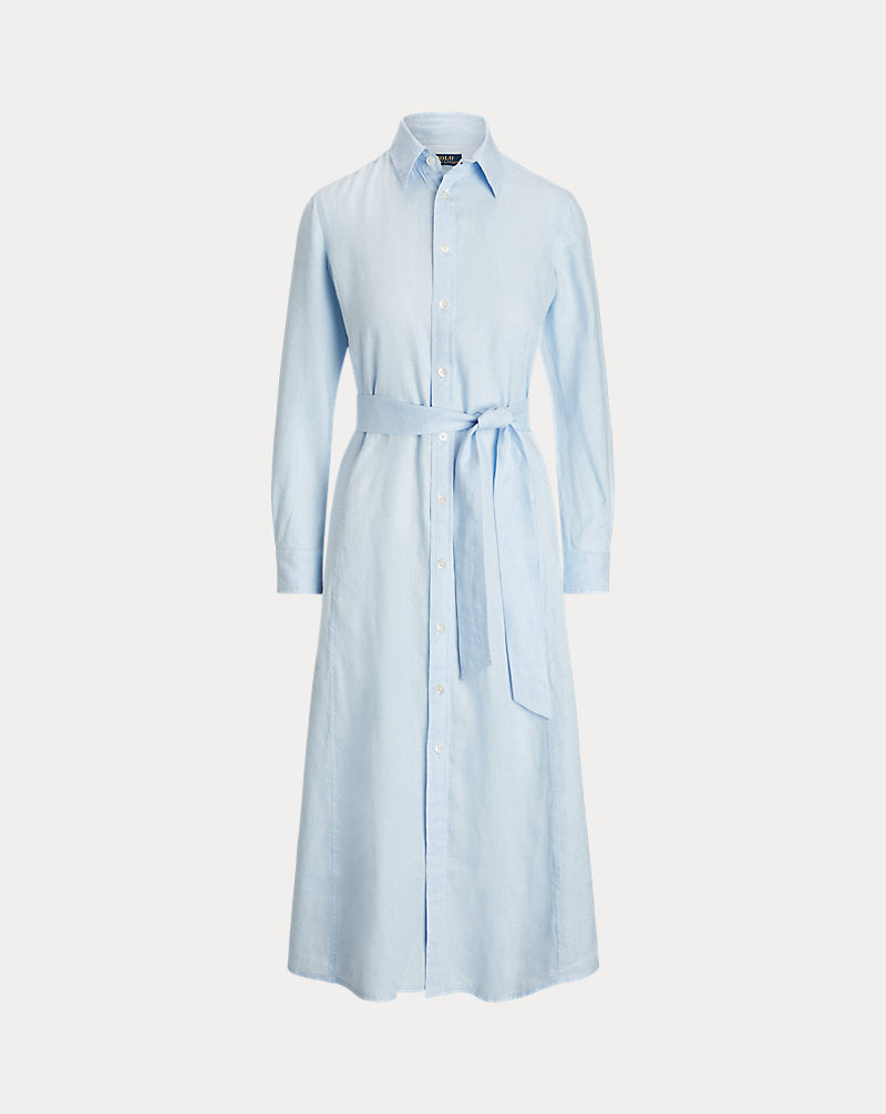 Linen Long-Sleeve Shirtdress Light Blue