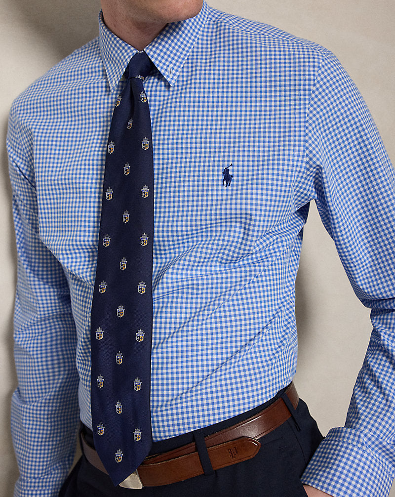 Slim Fit Checked Stretch Poplin Shirt Blue/White Check