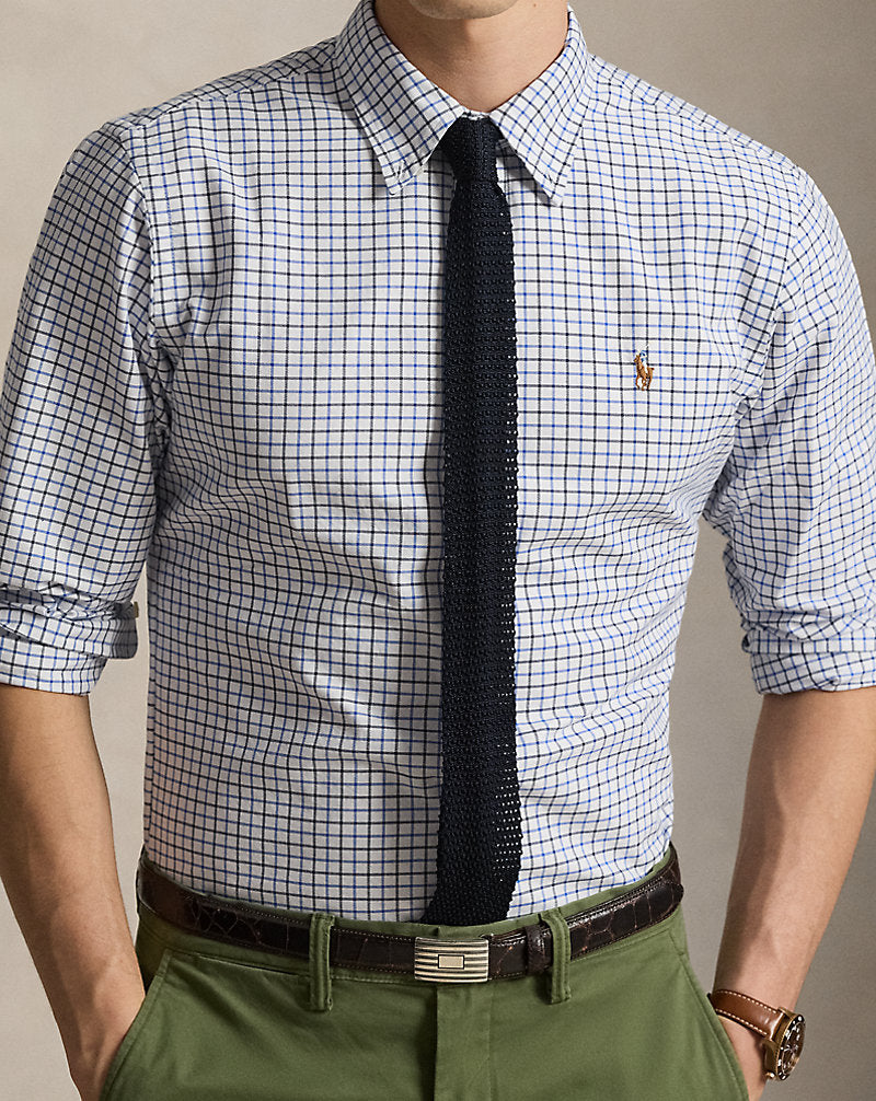 Custom Fit Tattersall Oxford Shirt 6140a White/Blue Multi