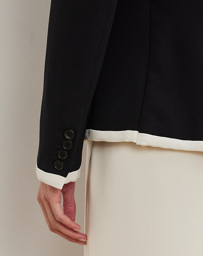 Two-Tone Georgette Blazer Black/Mascarpone Cream