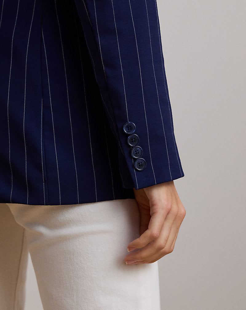 Pinstripe Double-Breasted Twill Blazer Navy/White
