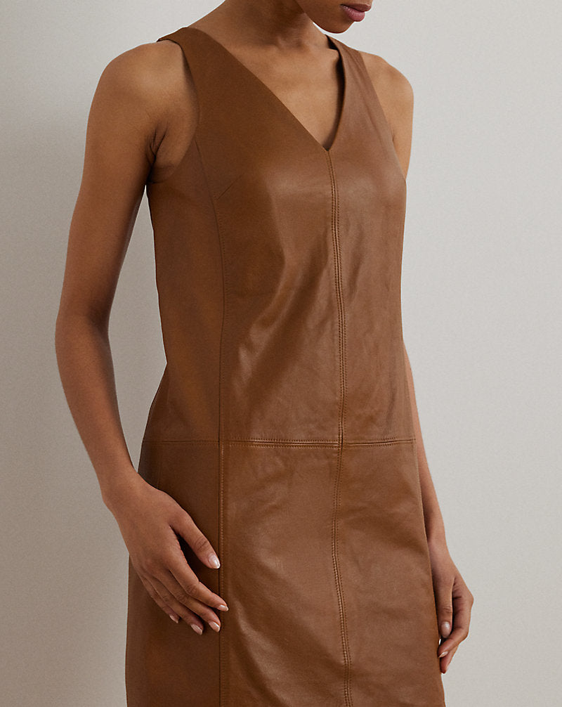Lambskin Sleeveless Shift Dress Cuoio Leather