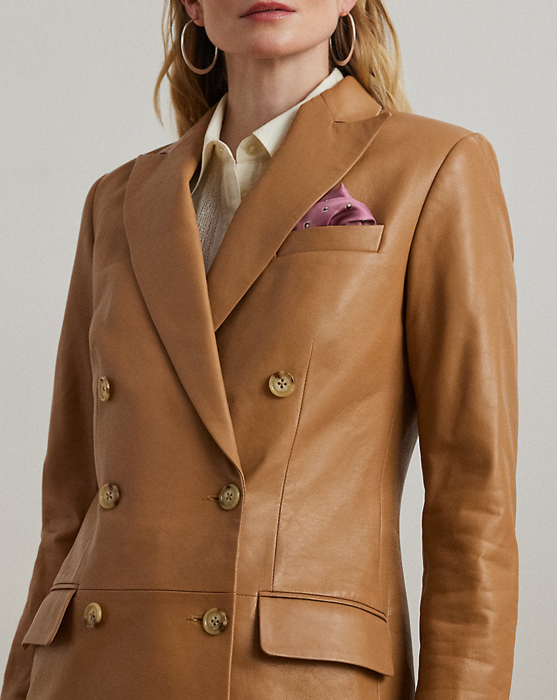 Double-Breasted Lambskin Blazer Caramel