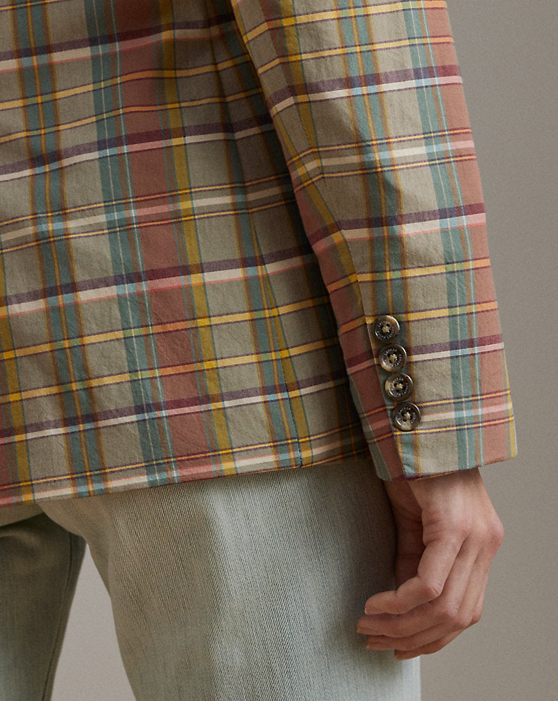 Cotton Madras Blazer Green/Tan/Blue Multi