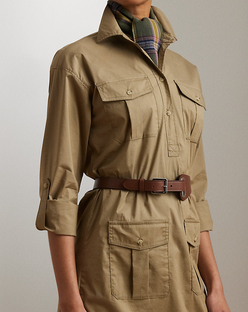 Belted Cotton-Blend Shirtdress Madison Tan