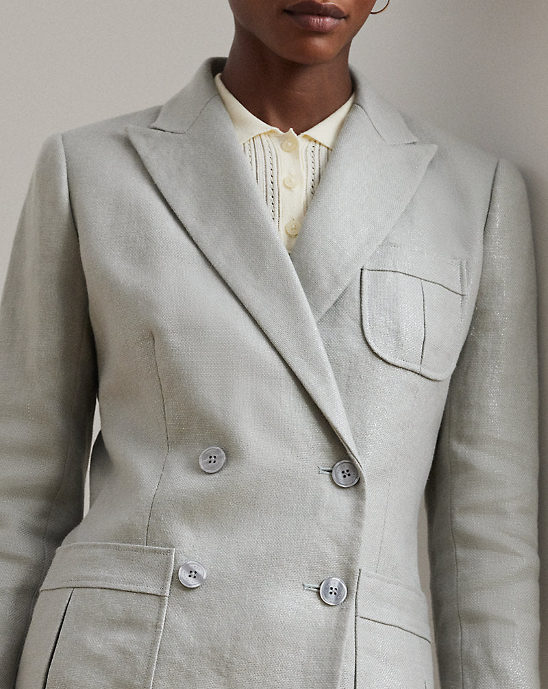 Foiled Linen-Cotton Blazer Light Blue/Silver Foil