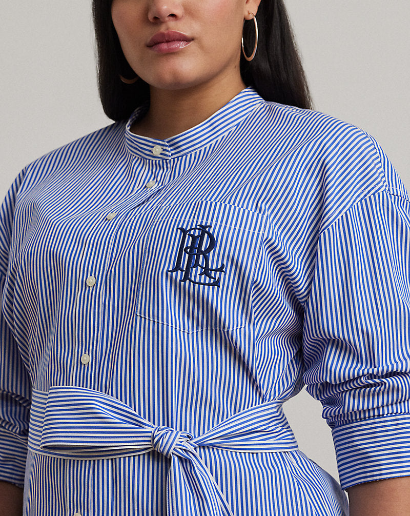 Striped Belted Broadcloth Shirtdress Blue/White