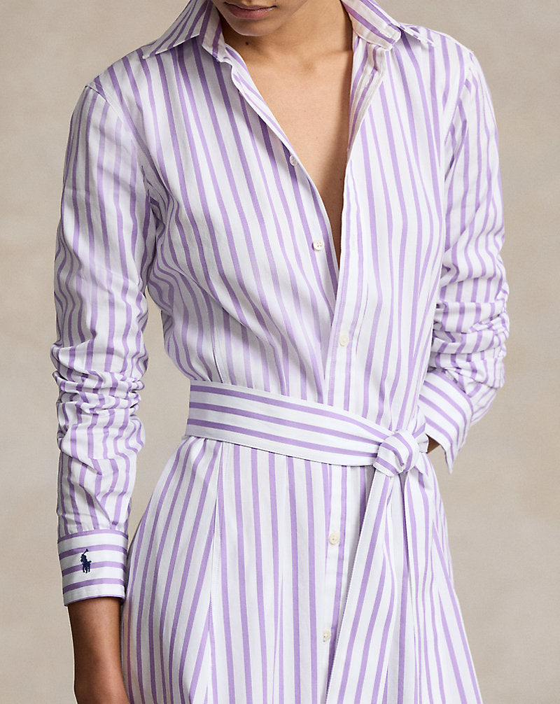Belted Striped Cotton Shirtdress 1748b White/purple