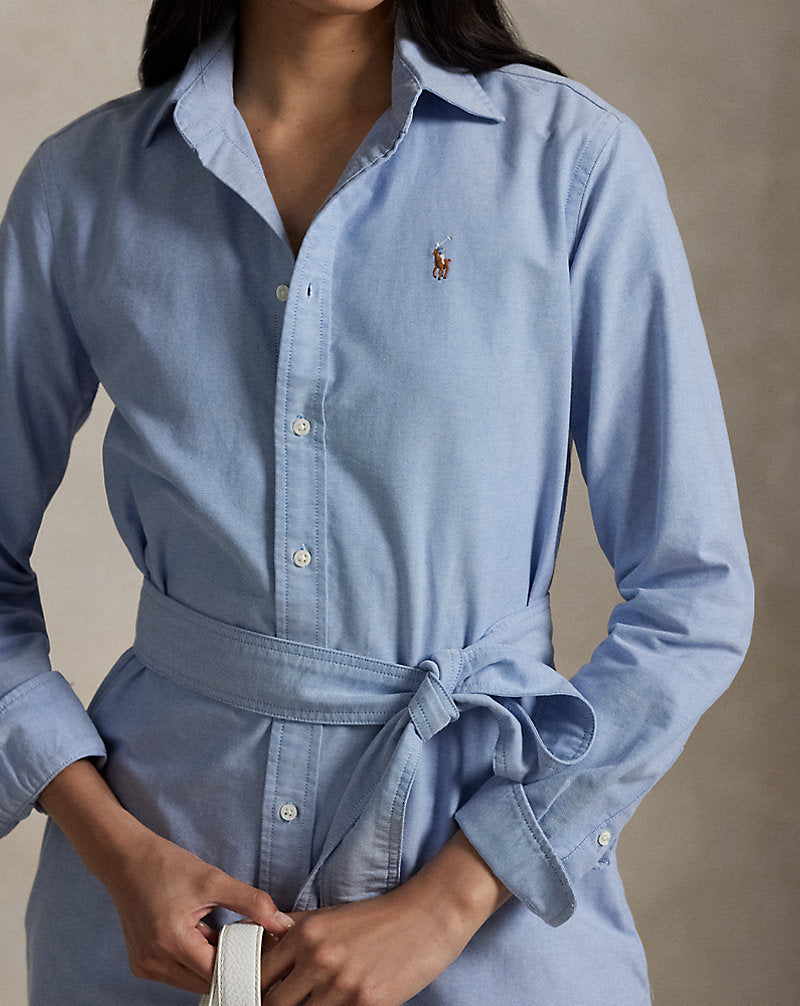 Belted Cotton Oxford Shirtdress Blue