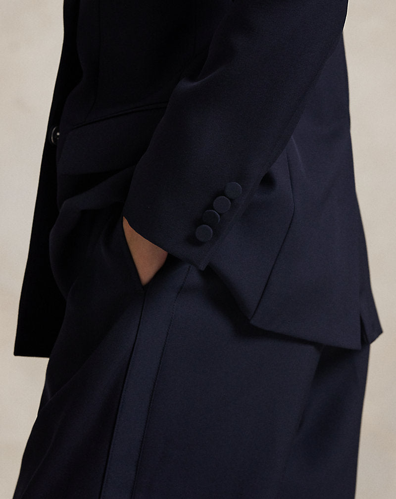 Double-Breasted Silk-Lapel Wool Blazer Navy