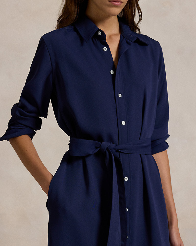 Satin Shirtdress Graphic Navy