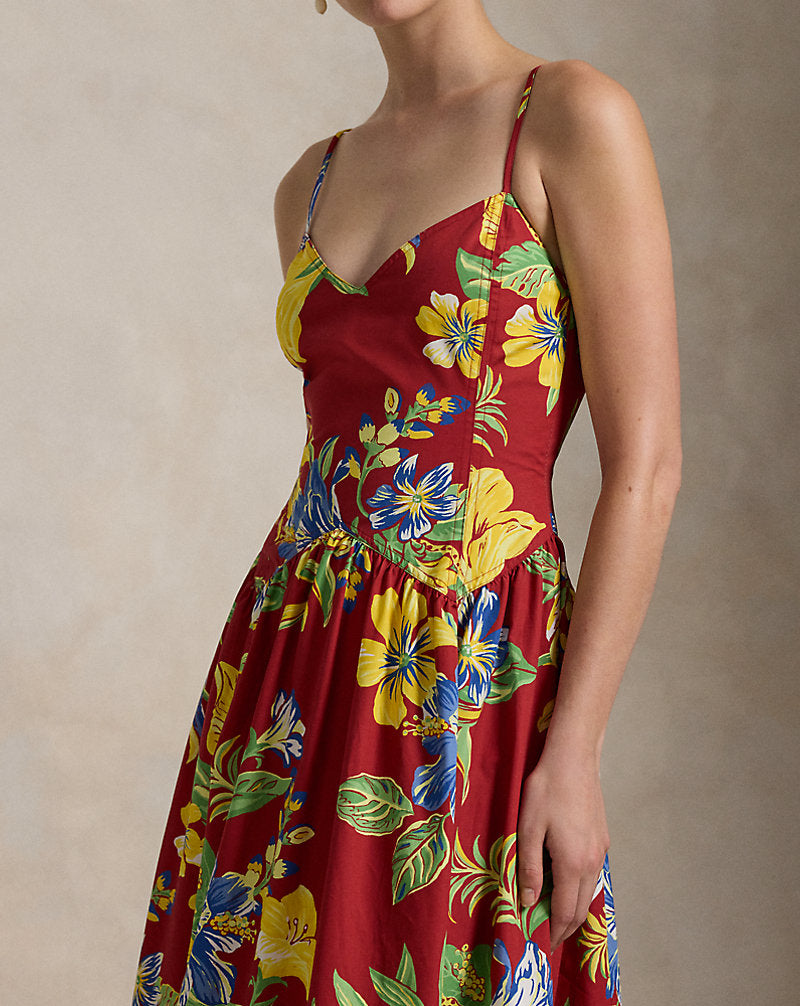 Tropical-Floral Cotton Poplin Dress Paradise Petals