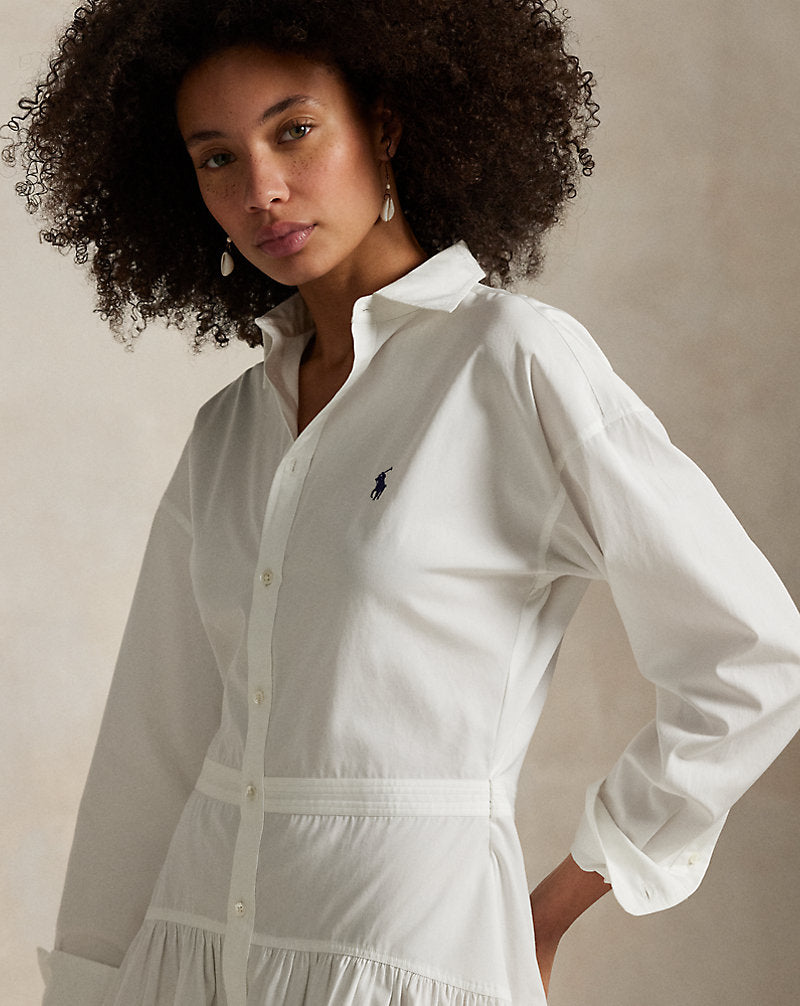 Cotton Broadcloth Panelled Shirtdress White