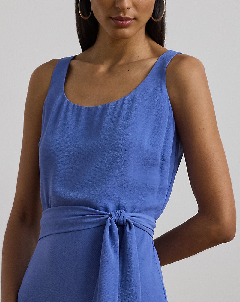 Belted Crepe Sleeveless Dress Soft Lazuli