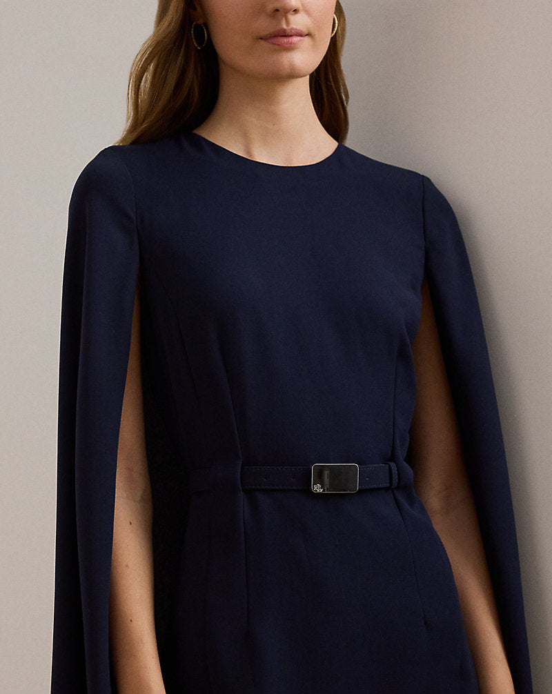 Belted Cape Georgette Cocktail Dress Lighthouse Navy