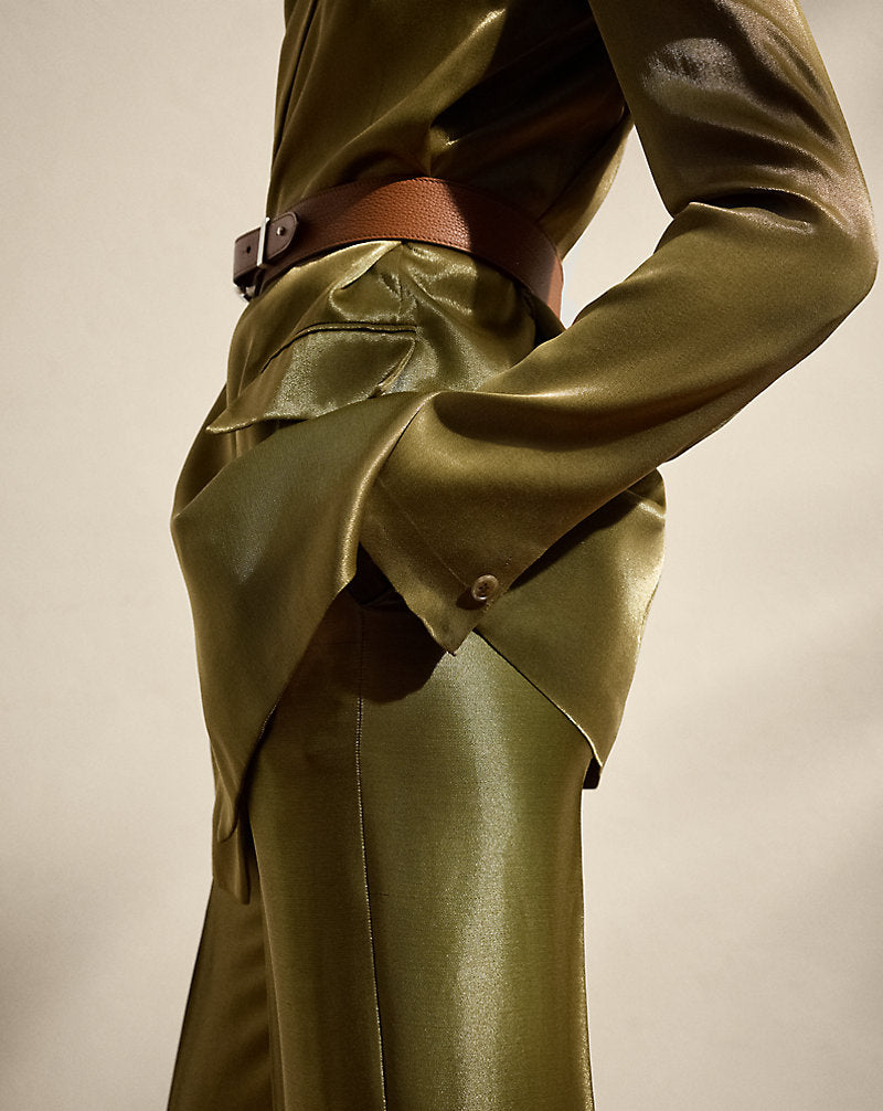 Quinton Belted Metallic Satin Jacket Dusty Sage