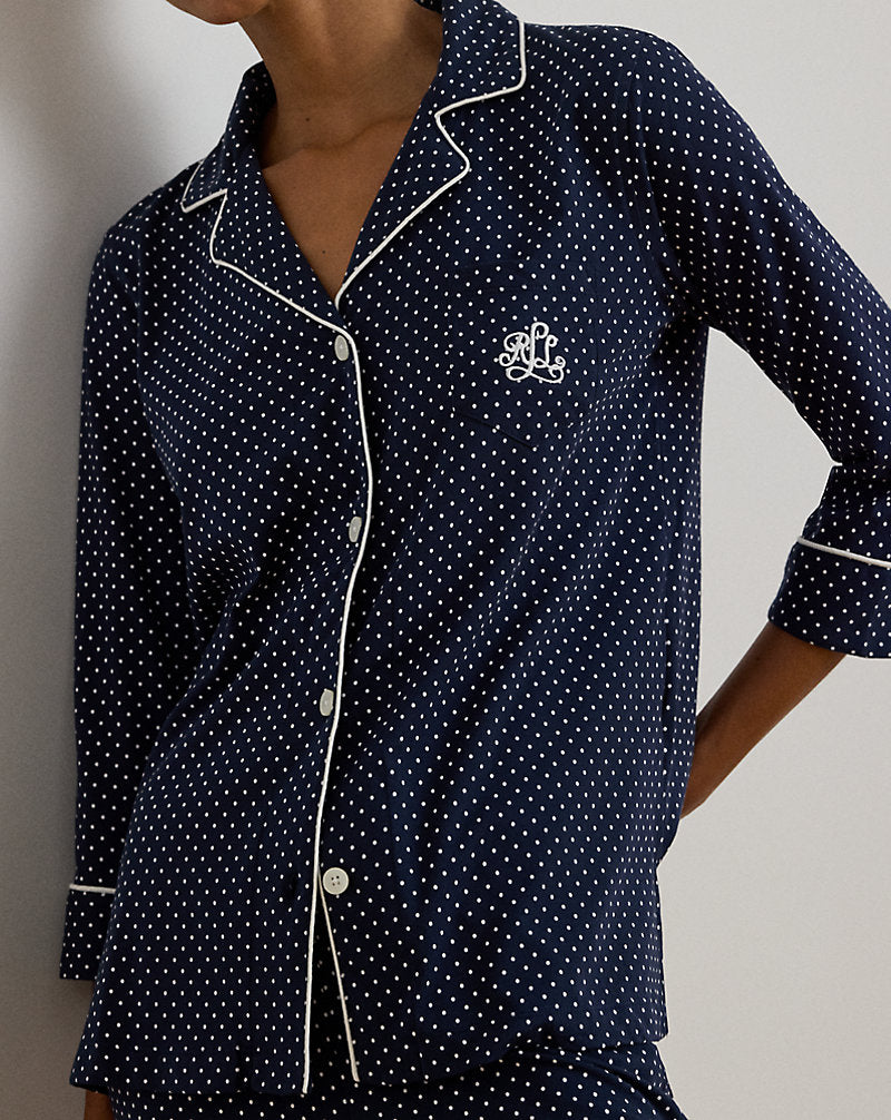 Polka-Dot Cotton Jersey Capri Sleep Set Navy Dot