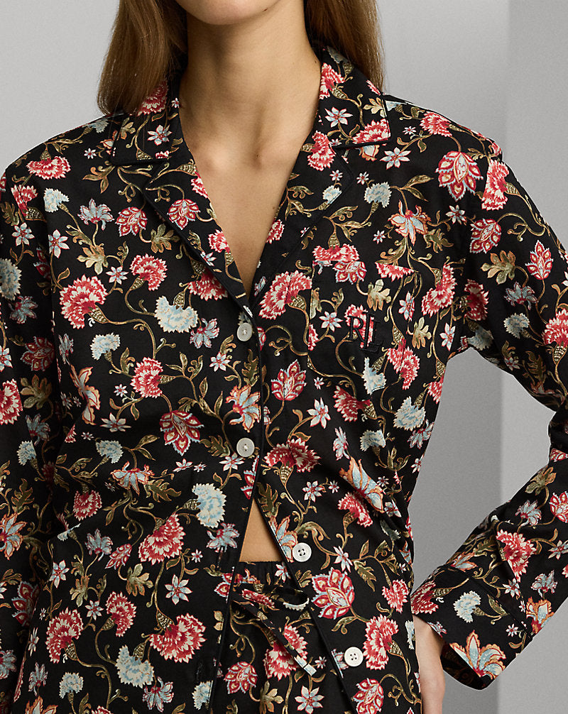 Floral Cotton-Blend Lawn Sleep Set Black