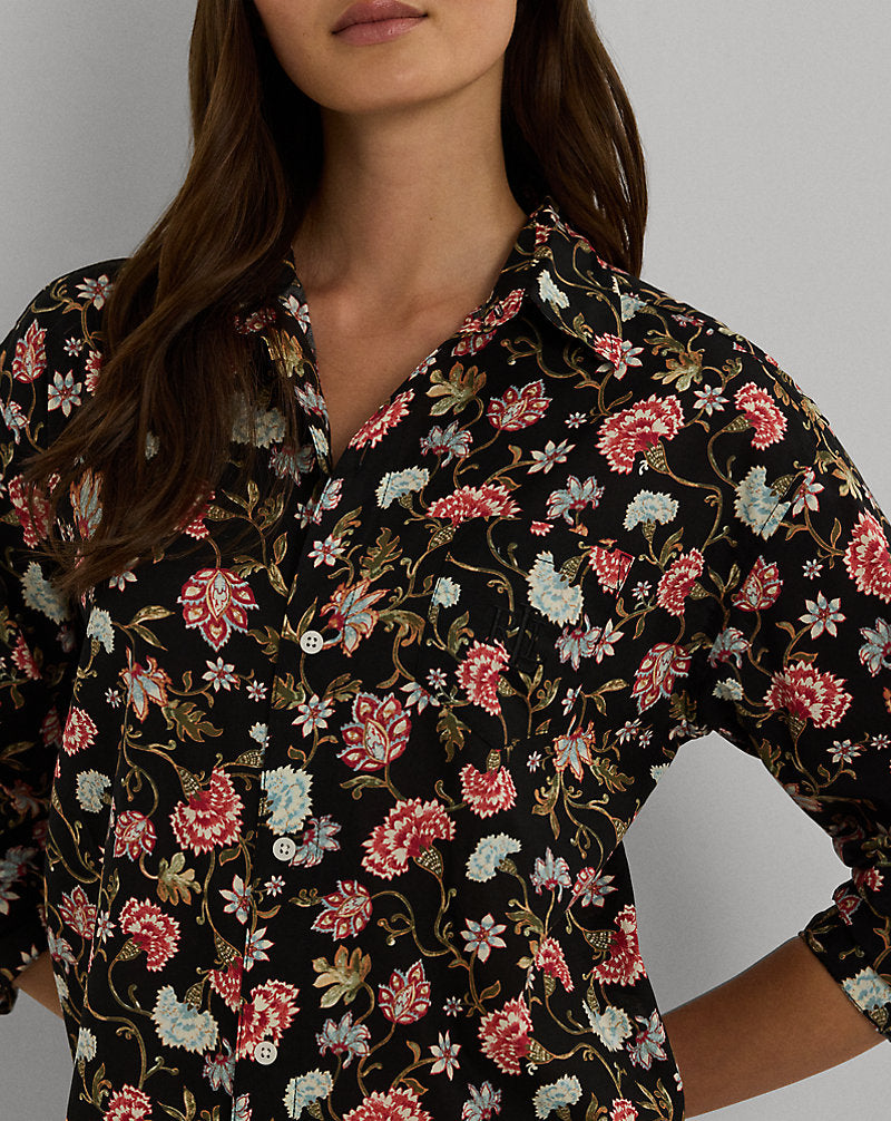 Floral Cotton-Blend Lawn Sleep Shirt Black