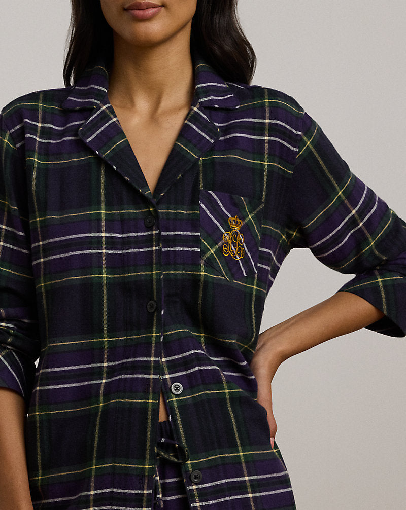 Plaid Herringbone Twill Sleep Set Black Plaid
