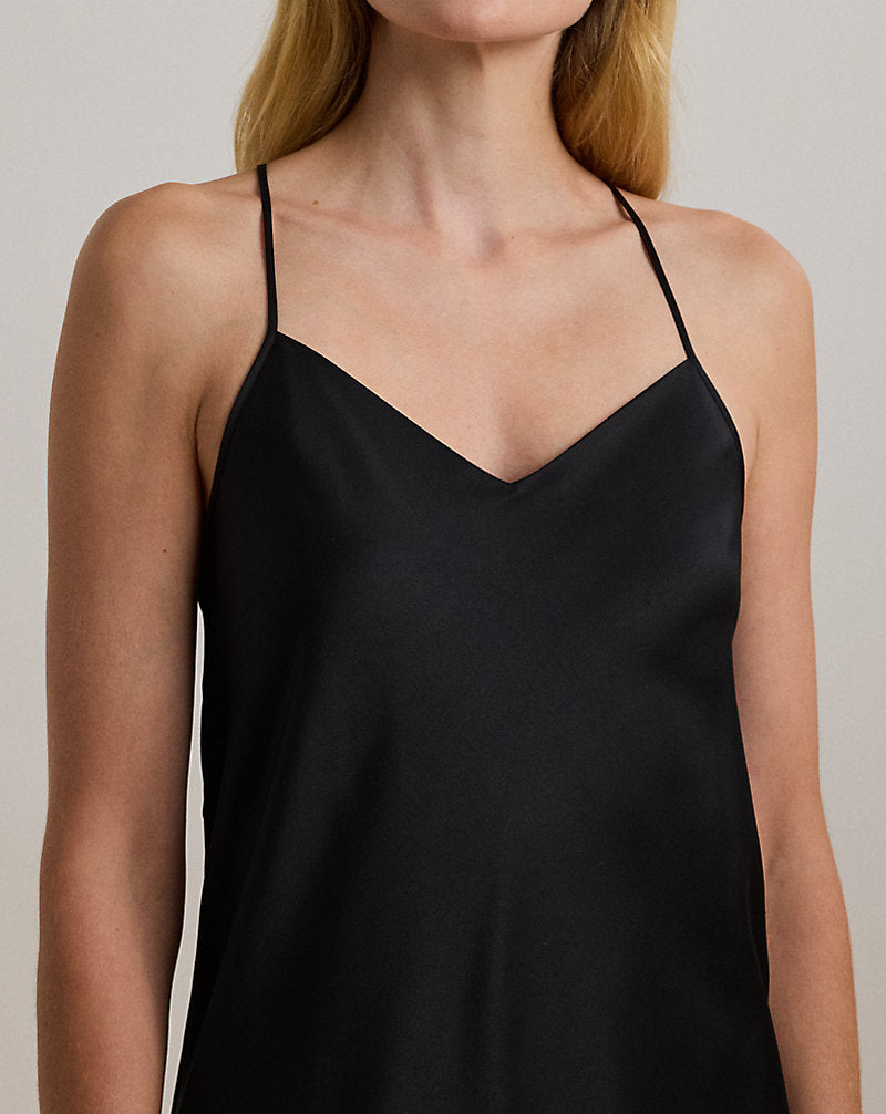 Satin Sleeveless Nightgown Black