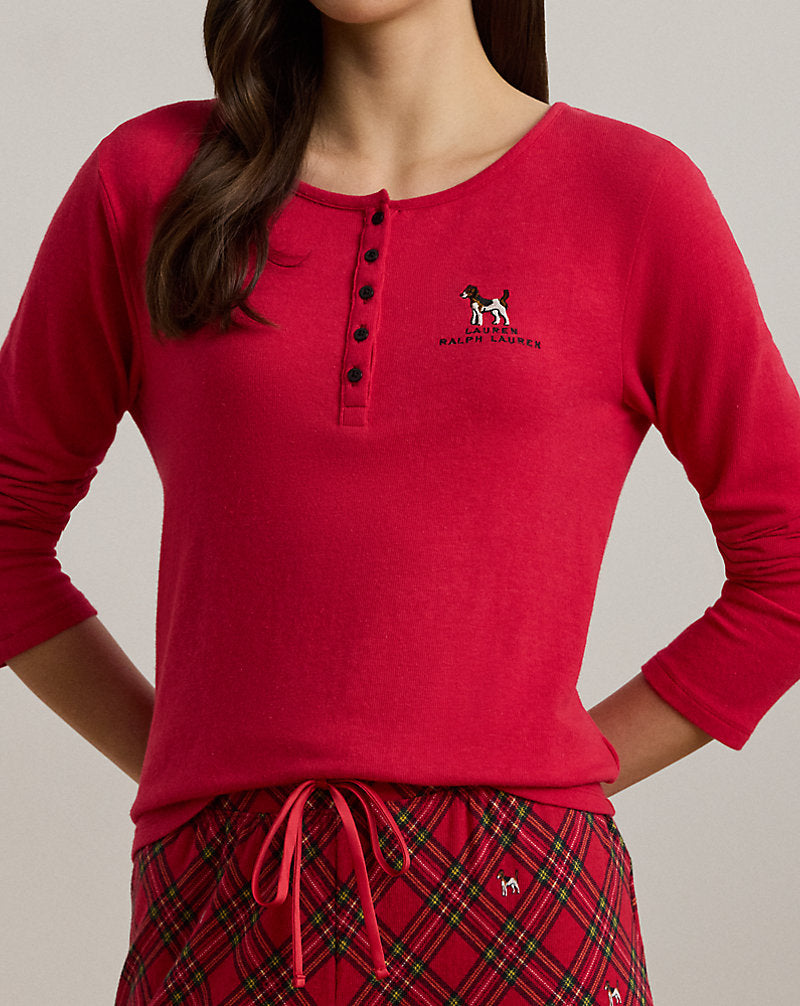 Terrier Plaid Jersey Jogger Pyjama Set Red Plaid