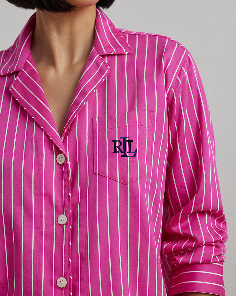 Striped Cotton-Blend Sateen Sleep Set Pink Stripe