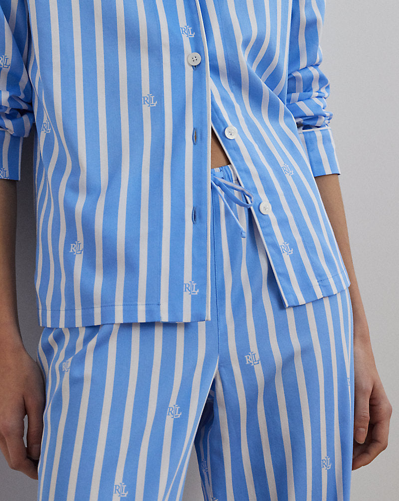 Logo Striped Sateen Sleep Set Blue Print