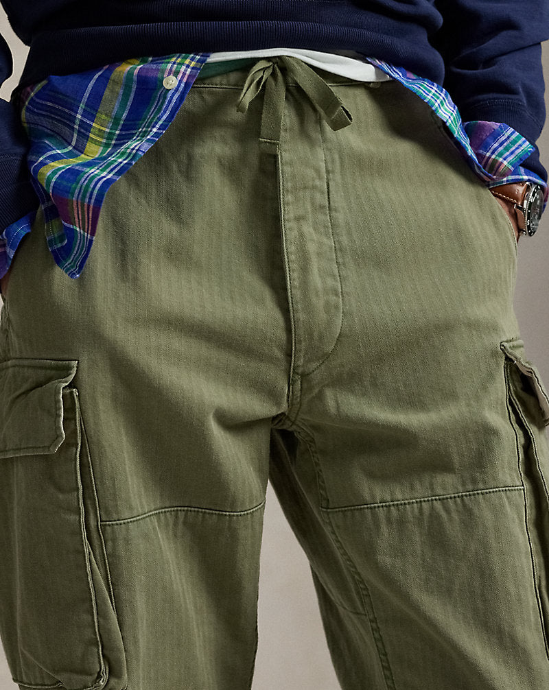 Relaxed Fit Herringbone Twill Cargo Trou Mountain Green