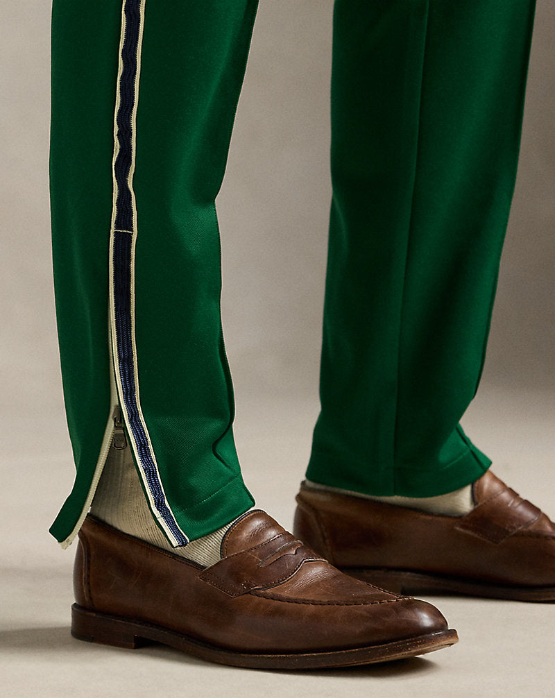 Embroidered Plaited Tricot Track Trouser Tennis Green