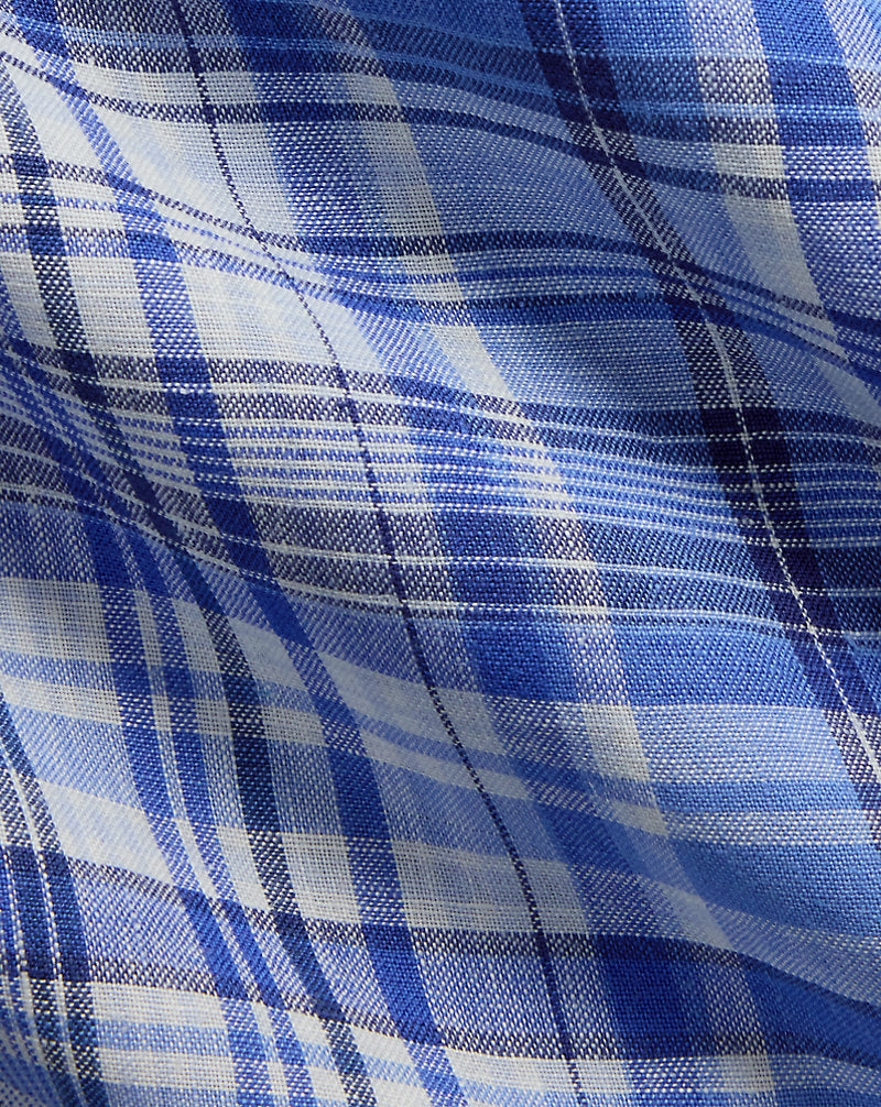 Classic Fit Plaid Linen Shirt Blue Multi