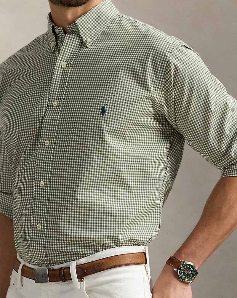 Gingham Stretch Poplin Shirt Garden Trail White