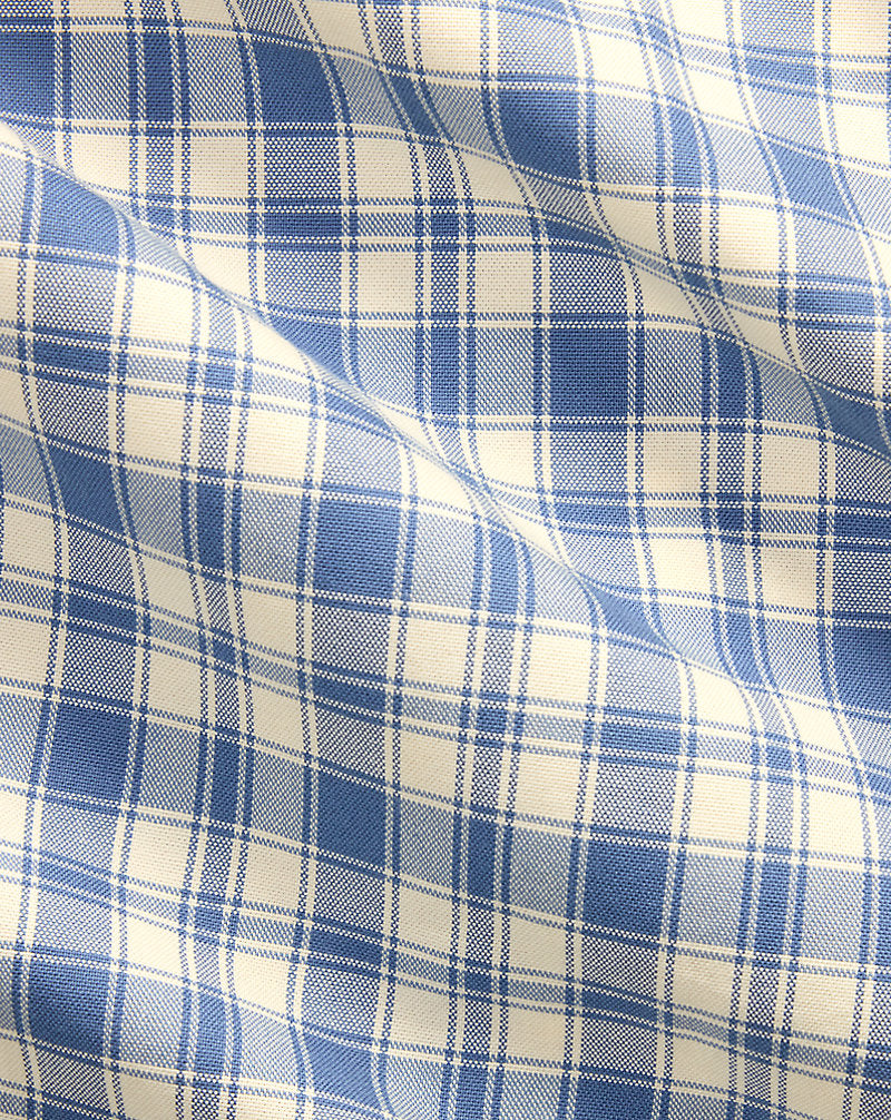 Plaid Oxford Shirt Blue Cream