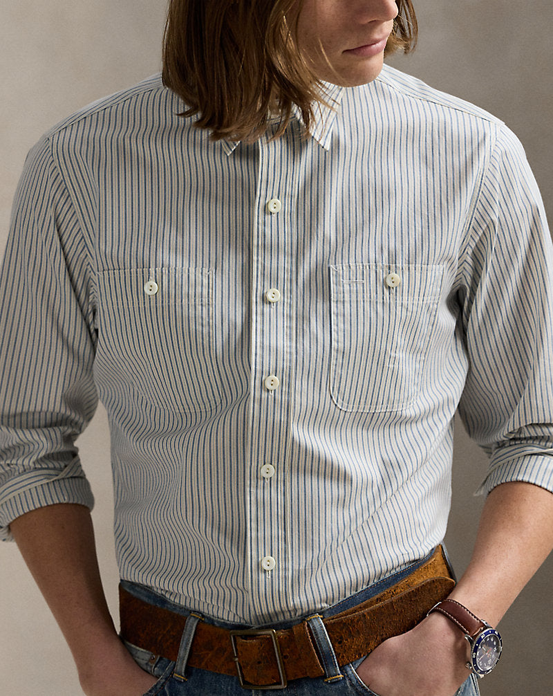 Classic Fit Striped Workshirt Cream Blue Multi