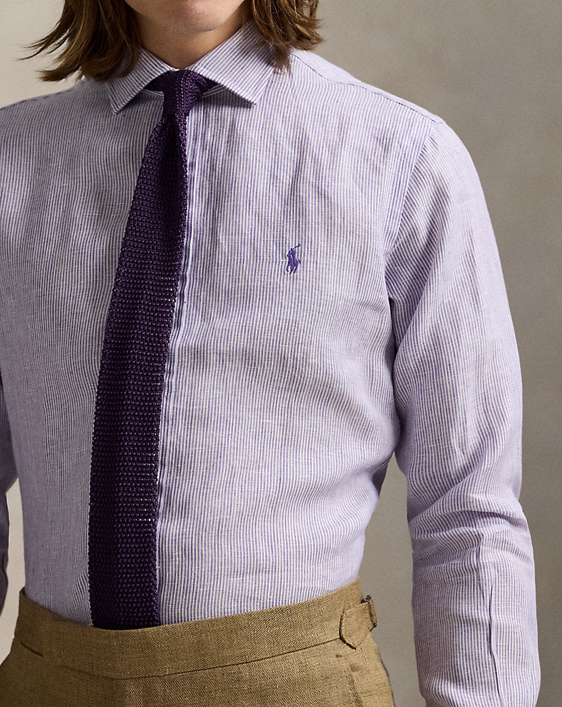 Custom Fit Striped Linen Shirt Spring Violet White