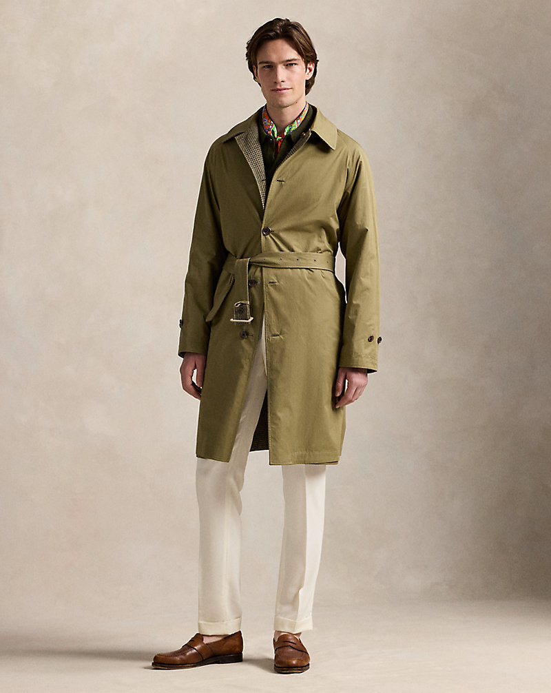 Reversible Plaid Tweed-Poplin Topcoat Olive/dark Olive