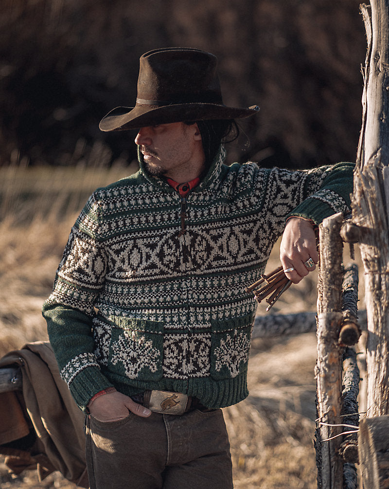 Wool Full-Zip Cardigan Green Multi