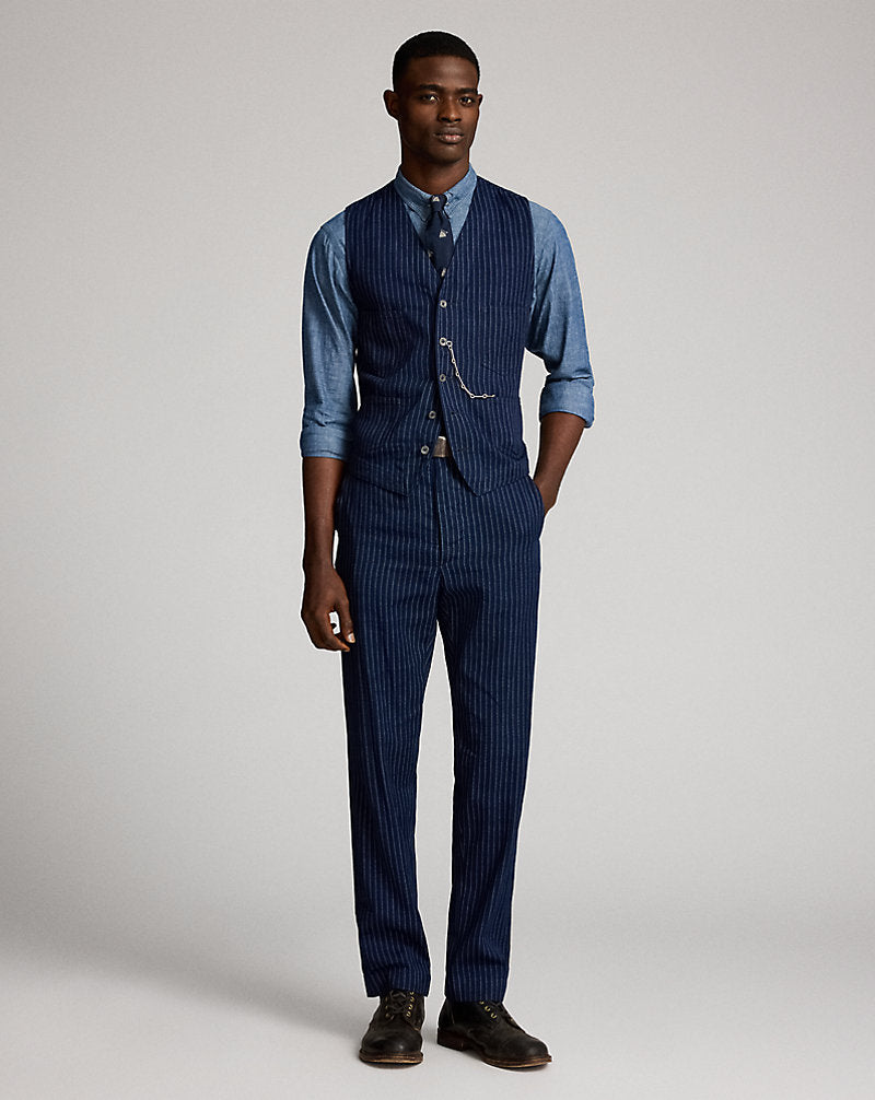 Indigo Twill Waistcoat Indigo/White