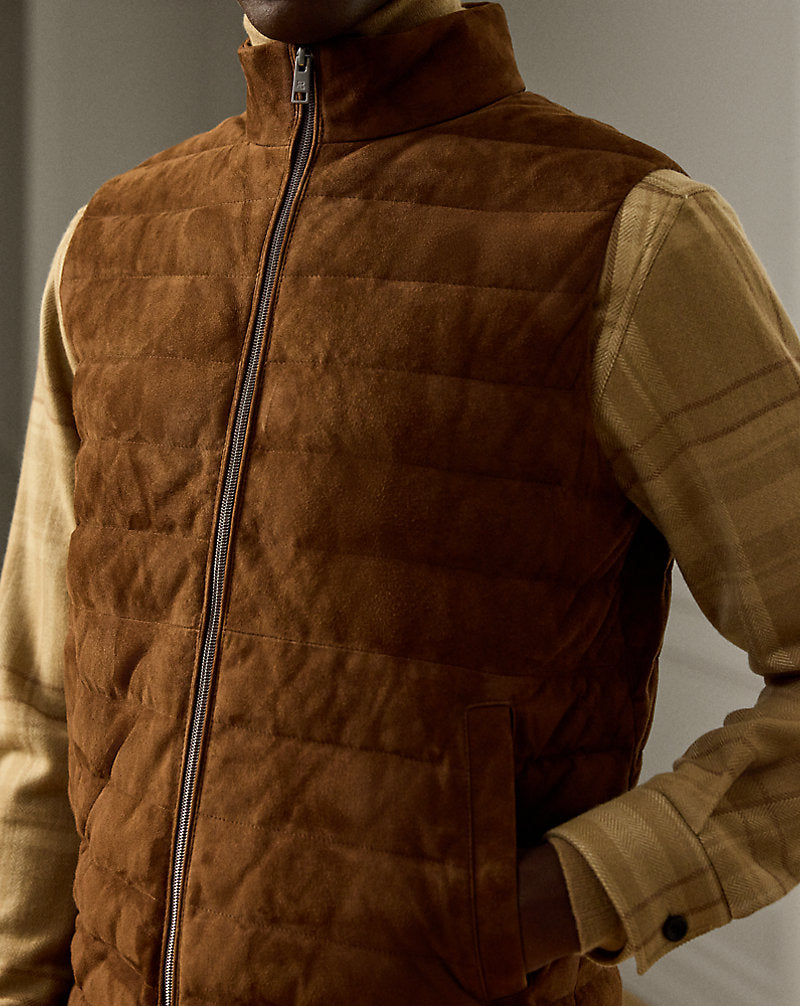 Hoffman Suede Down Waistcoat Chestnut Brown