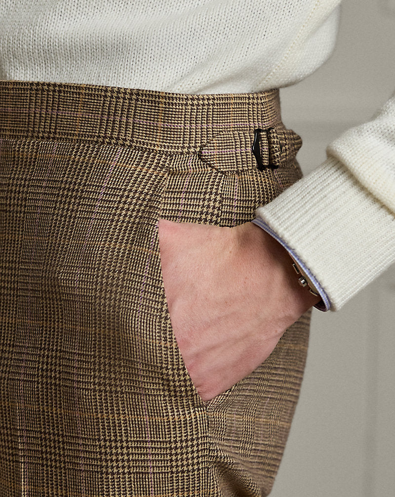 Gregory Handmade Glen Plaid Suit Trouser Cream/Light Brown Multi