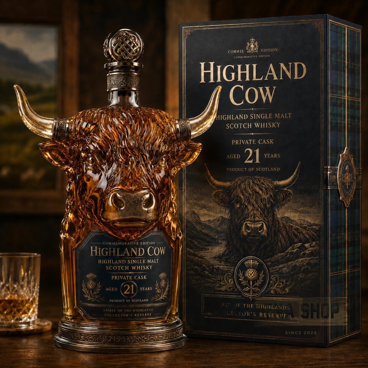 🔥✨Limit to Sale✨ 🔥Highland Cow Private Cask 21 Years Whisky Bottle