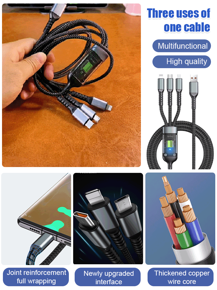 Transparent Luminous Charging 3-in-1 Data Cable