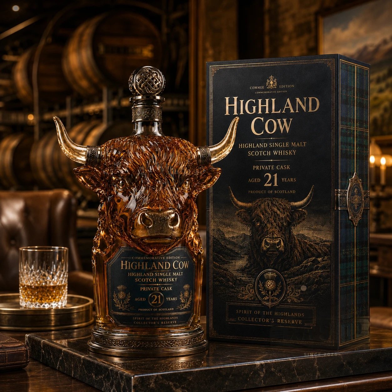 🔥✨Limit to Sale✨ 🔥Highland Cow Private Cask 21 Years Whisky Bottle