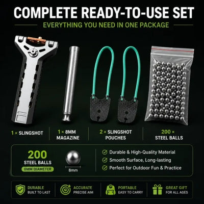 🔥Limited-Time 50% OFF✨Professional Telescopic Aluminum Alloy Auto-Loading Slingshot Full Kit (200 Steel Balls)